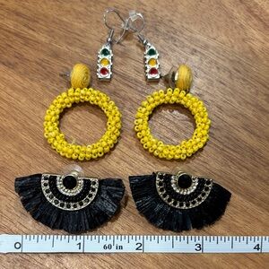 Yellow and Black Beaded Earrings Set
